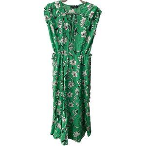 M&S Collection Womens Floral Midi Dress Marks and Spencer Cinch Waist sz 8 Green